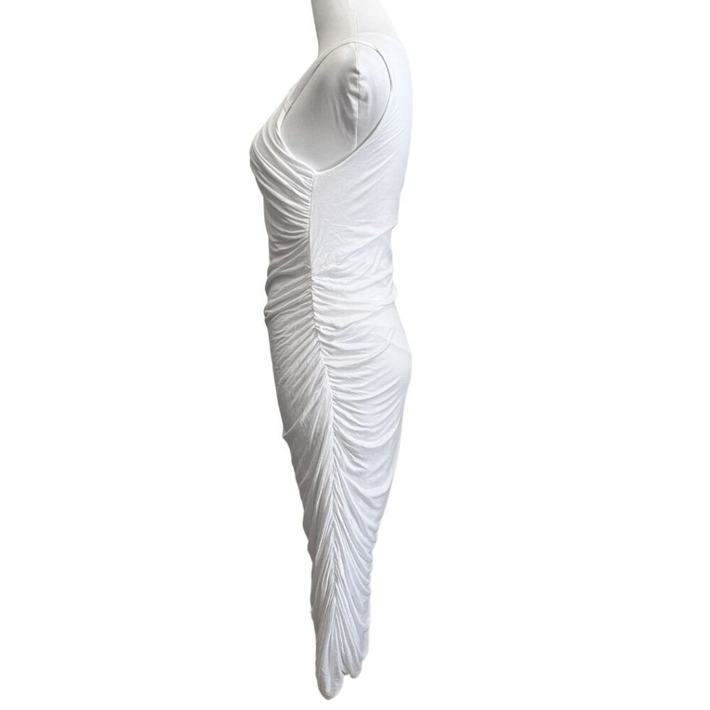 ALC WHITE RUCHED SLEEVELESS MIDI BODYCON DRESS STYLE 6244SJ - XS - Picture 3 of 8